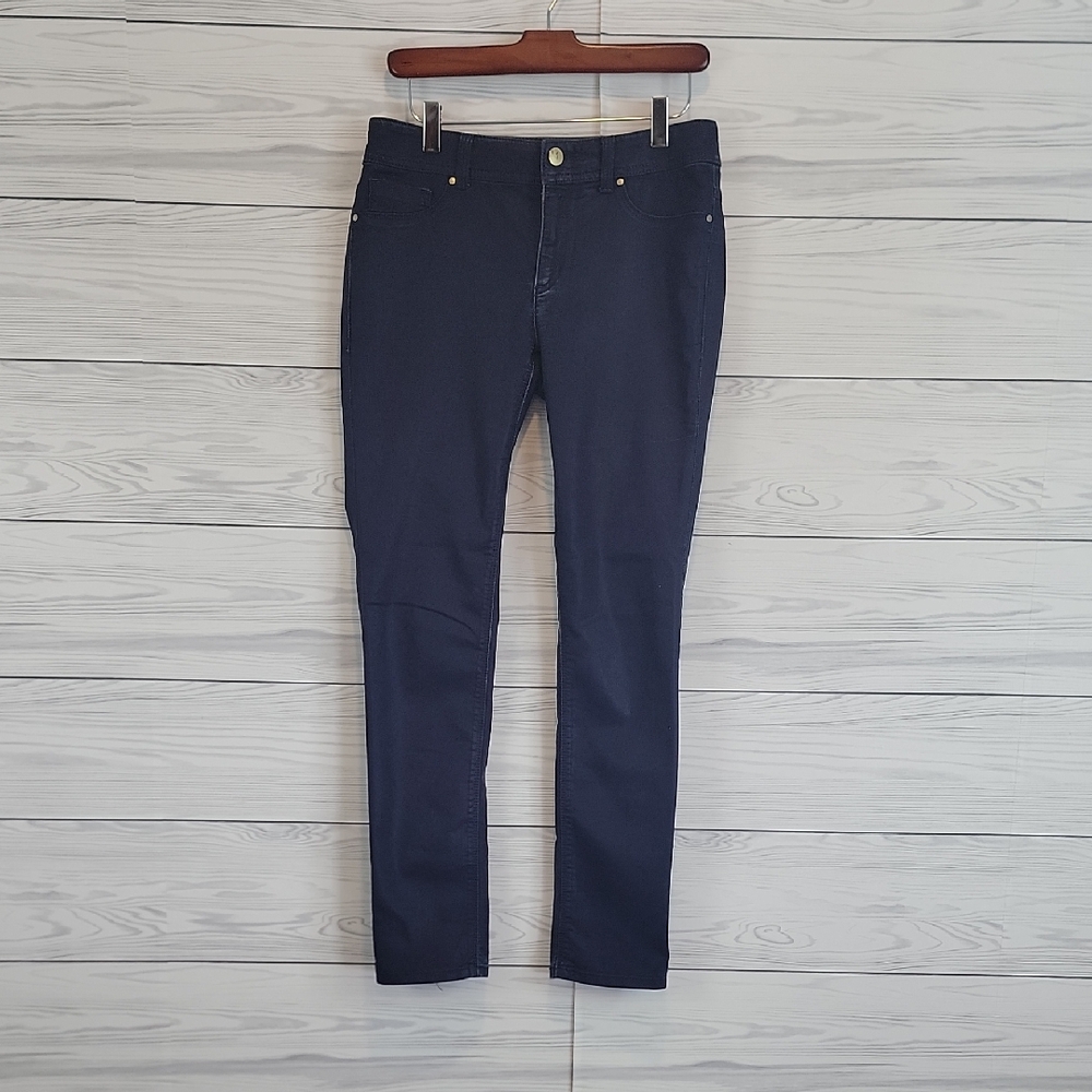 Chico's Platinum Slim Fit Cotton Blend Blue Jeans Leather Look Womens Size S